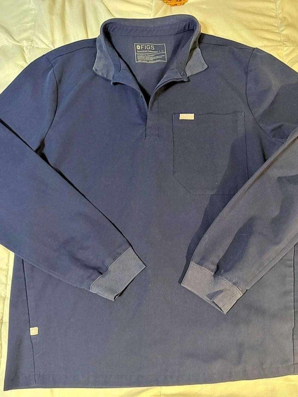 FIGS Technical Pique Scrub Polo Long Sleeve Blue Large